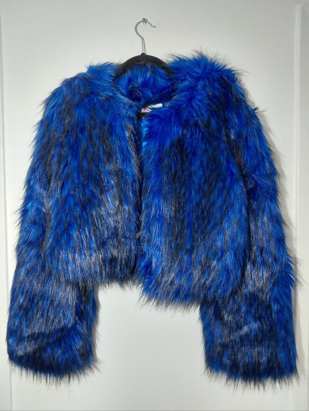 L'atiste Blue Faux Fur Crop Jacket - Women's Statement Coat